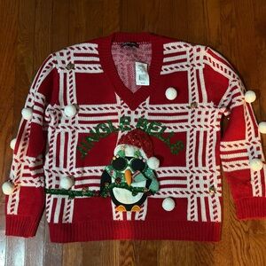 Red Ugly Christmas Penguin Sweater